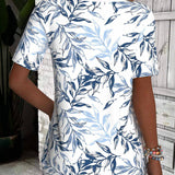 T-Shirt Col En V Manches Courtes Imprimé Feuilles De Bambou