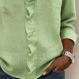 Blouse Froncé Col En V Manches Longues