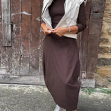 Robe élégante simple à manches longues avec poche de couleur unie