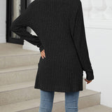 Cardigan décontracté à manches longues et poches de couleur unie