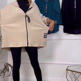 Manteau décontracté à capuche de couleur unie avec fermeture éclair