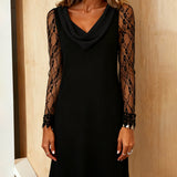 Robe Couleur Unie À Col Swing Et Patchwork