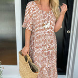 Robe midi col rond imprimé à pois