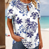 T-Shirt Col Rond Imprimé Fleuri Tricoté