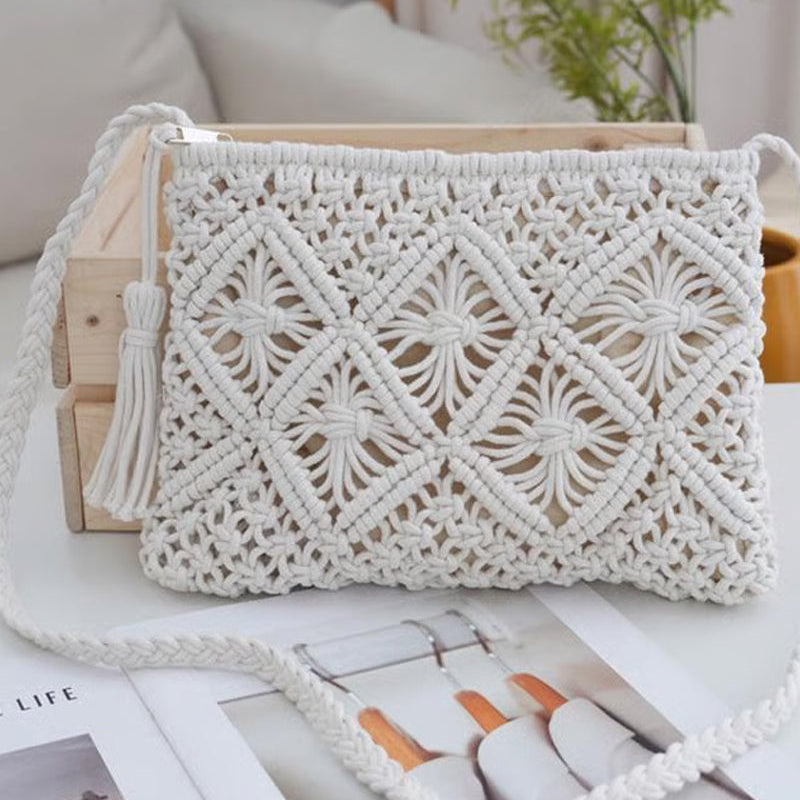 🏆Vente Flash⚡Pochette Minimaliste à Gland pour Femme – Sac Rétro en Corde de Coton Tressée Style Bohème pour Vacances d'Été à la Plage