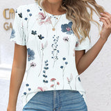 T-Shirt Col Rond Tout-Imprimé Polyvalent