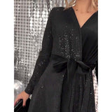 Robe à lacets Sexy Décolleté Enveloppé Paillettes Velours