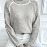 Pull Col Montant Tendance Couleur Contrastée
