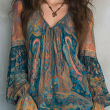 Blouse À Col V De Style Bohème À Manches Évasées