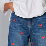 Pantalon Cœur Imprimé Denim Cheville