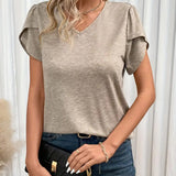 T-Shirt Couleur Unie Patchwork En Dentelle