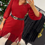Robe Élégante À Col En V Et Motif Patchwork