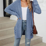Cardigan décontracté à manches longues et poches de couleur unie