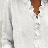 Blouse Froncé Col En V Manches Longues