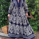 Robe décontractée à manches longues à imprimé rétro