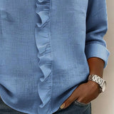 Blouse Froncé Col En V Manches Longues