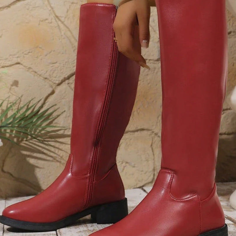 Bottes Mi-Mollet Femme À La Mode Avec Fermeture Éclair Latérale