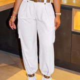 Pantalon cargo décontracté avec poche de couleur unie