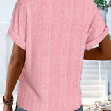 T-shirt Col V Uni Décontracté Manches Courtes