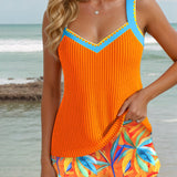 Maillot de Bain Couleur Contrastée Rayé