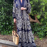 Robe décontractée à manches longues à imprimé rétro