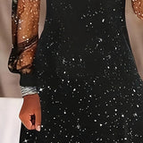 Robe À Bretelles Avec Empiècement En Tulle Manches Longues
