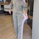 Ensemble Avec Sweat-Shirt Décontracté Et Ample À Rayures