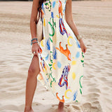 Robe sans manches à imprimé animal coloré