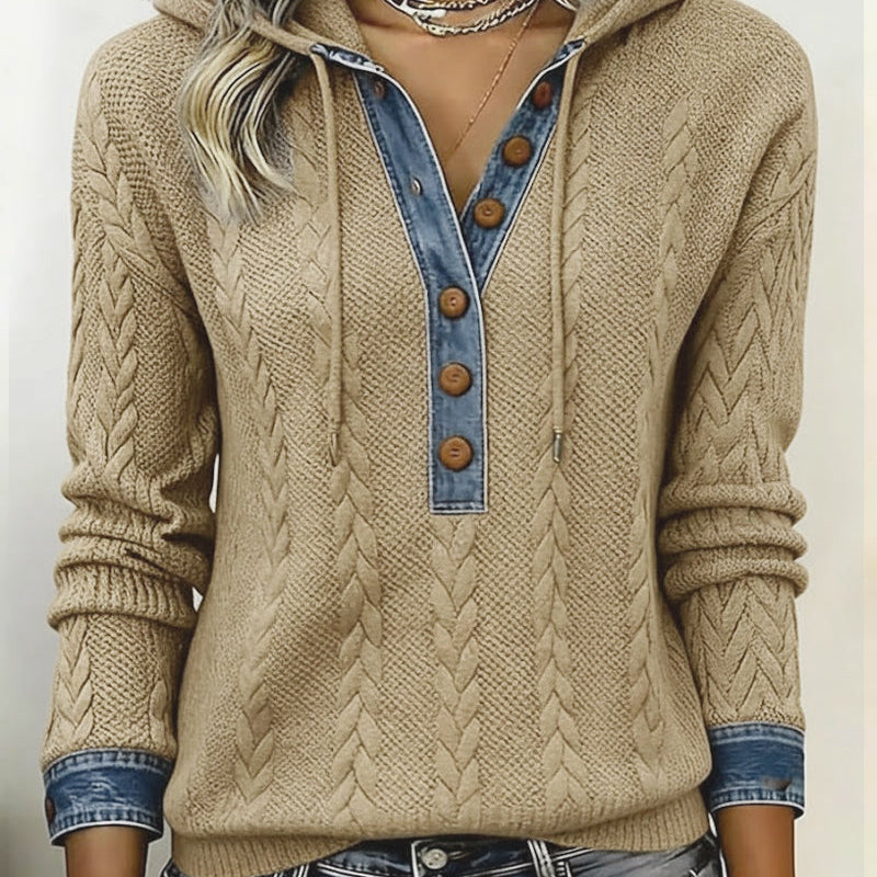 Sweat à capuche à coupe de couleur et boutons