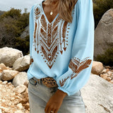 Blouse Manche Bouffante Col V Coupe Ample