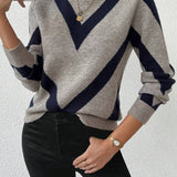 Pull Avec Caractéristiques Imprimé Géométrique Et Col Rond