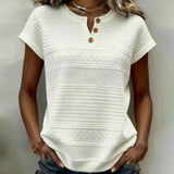 T-Shirt Manches Courtes À Col En V Boutonné Avec Motif Câblé