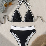 Bikini Sexy Couleur Contrastée Fendu Triangle