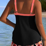 Tankini Col En V Imprimé Boxer De Sport