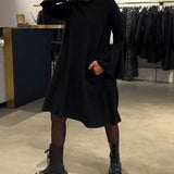 Robe Uni Manche Évasée Froncé