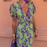 Robe midi imprimé floral à col V