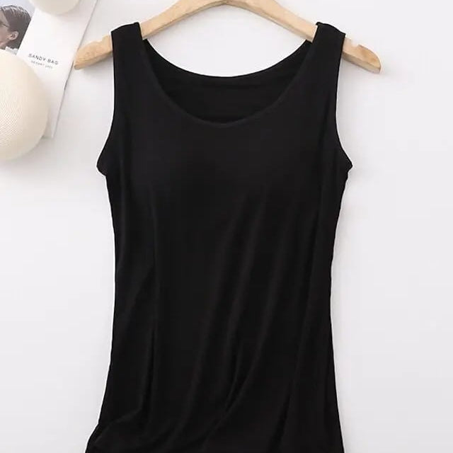 Débardeur Femme Avec Soutien-Gorge Intégré Sans Manches Décontracté Basique Col Rond Classique