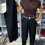 Pantalon Élégant À Cordon Et Taille Élastique