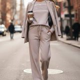 Set Haut à Col Rond pour Femme et Pantalon à Cordon