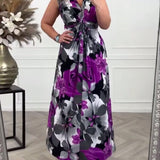 Robe élégante plissée sans manches à imprimé floral