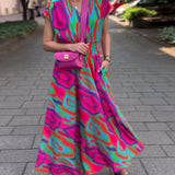 Robe longue col V imprimé coloré manches raglan
