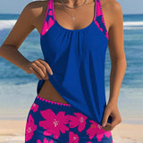 Tankini Décolleté En U Sans Manches Imprimé Boxer