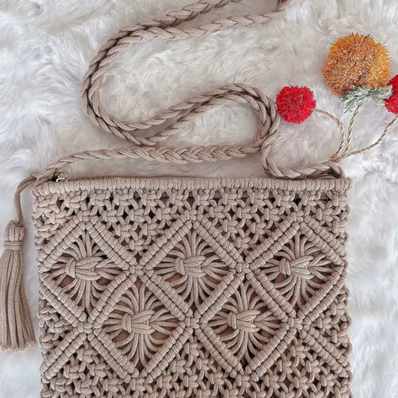 🏆Vente Flash⚡Pochette Minimaliste à Gland pour Femme – Sac Rétro en Corde de Coton Tressée Style Bohème pour Vacances d'Été à la Plage