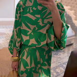 Ensemble Robe Décontractée Imprimé Manches Lanterne Tempérament