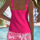 Tankini Deux Pièces Imprimé Sans Manches Dos Nu