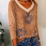 Pull décontracté col V motif floral