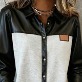 Chemise En Cuir Patchwork À Revers