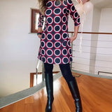 Robe décontractée à col rond et imprimé cercles