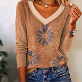Pull décontracté col V motif floral