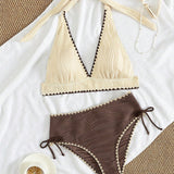 Bikini Two-Piece Set Avec Col Halter et Design Couleurs Contraste